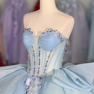 ชุดเดรสสีฟ้าอ่อนสำหรับงาน Quinceanera ประดับดอกไม้สีน้ำเงิน ชุดราตรีประดับมุก Vestidos De Quinceanera Dy1335 - Product Image 5