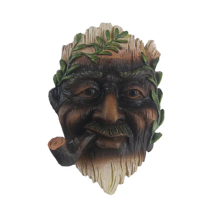 Уличная скульптура с изображением лица дерева ручной росписи для стариков с табачной трубкой во рту для украшения двора и домашнего декора