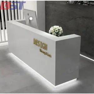 Modern Black White Commercial Reception Desk Straight Single Solid Surface Reception Counter