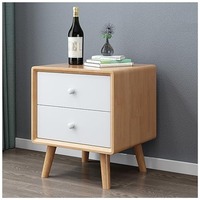 Mesa de Noche Contemporánea de Madera con Cajón, Mesa de Noche de Madera Maciza, Mesa de Noche de Madera Natural, Estilo Moderno de Mediados de Siglo