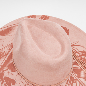 Topi Fedora Unisex Desain Tengkorak Barat, Ukiran Laser Gambar Tangan, Bahan Suede Vegan, Pinggiran Lebar, Tali Serut Dalam yang Dapat Disesuaikan, Kasual untuk Luar Ruangan - Product Image 6