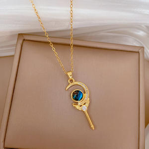 Collar con colgante de varita mágica estrellada chapada en oro de moda, cadena de clavícula de acero de titanio con diamante brillante, joyería para mujer - Product Image 2