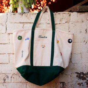 Bolso de Hombro Personalizado Bordado de Lona Gruesa para Uso Diario con Ribete de Bloques de Color, Bolso Casual de Hombro, Bolso Tote con Monograma - Product Image 5