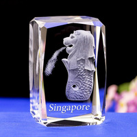 Ornement en cristal sculpté en 3D de Merlion, taille et forme personnalisées, pour souvenirs touristiques de Singapour