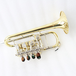 <span class=keywords><strong>Trompette</strong></span> Piccolo Focustyle FTR-480L au design allemand classique, 4 pistons rotatifs, deux tuyaux d'embouchure en Si bémol, tonalité Si bémol/A, laiton laqué or, OEM - Product Image 1