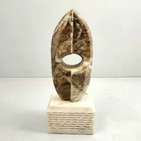 Sculpture ovale en pierre faite à la main avec motif géométrique, décoration minimaliste pour la maison, œuvre d'art sculptée