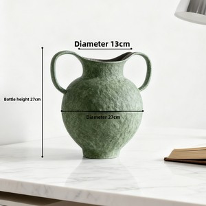 Vaso in Ceramica Artigianale Yun She Jingdezhen, Stile Classico Retrò Verde Opaco con Due Manici, per Fiori Freschi e Coltura Idrica, Decorazione per Soggiorno - Product Image 3