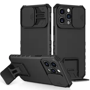 New Style Case Full Rugged Kickstand Phone Cases Lens Camera Push Window Protective Back Cover For Iphone 15 Pro Max Phone