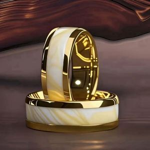 Anillos De Acero Inoxidable 8MM Fashion Men Stainless Steel <b>Rings</b> White Stone Inlay Engagement Wedding Band Jewelry - Product Image 1
