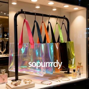 Custom Logo Waterproof <b>Clear</b> <b>Tote</b> <b>Bag</b> Summer Colorful Transparent Large-capacity Travel <b>Tote</b> <b>Bag</b> Portable Handbag with Handles - Product Image 2