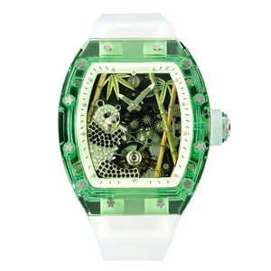 Nuevo Reloj Mecánico Unisex de Moda Inspirado en Pandas, con Caja Transparente de Cristal, Movimiento Tourbillon Esqueleto, Resistente al Agua - Product Image 1