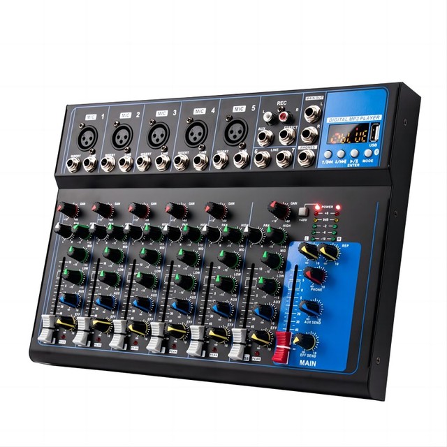 Mesa De Som, 7 Canais, USB Bluetooth Stereo Audio Mixer DJ Controller Sound Card MIC Audio Equipment Stage Live