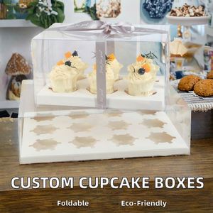 Wholesale Custom Rigid Kraft Paper <b>Cupcake</b> <b>Boxes</b> with Window Plastic Cover for Cake Takeout Packaging - Product Image 2