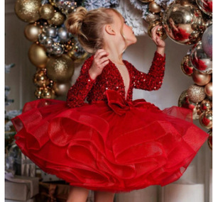 Vestido de Princesa de Tul Rosa Brillante con Lentejuelas para Niñas, Vestido Formal de Manga Larga para Boda, Actuación de Piano - Product Image 6