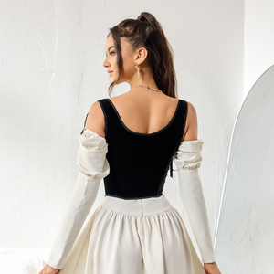 Corsetto da Donna <span class=keywords><strong>in</strong></span> <span class=keywords><strong>Velluto</strong></span> Nero con Lacci Posteriori, Fiocco e Cerniera Frontale, Stile Gotico, Modellante, Eco-Friendly, per Club e Feste, Taglie Forti - Product Image 4