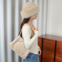 Nouvel Arrivage : Sac Fourre-Tout Femme en Fausse Fourrure, Sac à Main Tendance en Peluche, Ensemble Chapeau Bob en Fausse Fourrure et Sac Fourre-Tout en Peluche