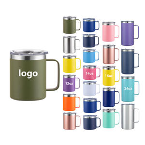 Mug à café isotherme à double paroi en acier inoxydable de 14 oz avec poignée et mousqueton, anti-fuite, pour le camping - Product Image 1