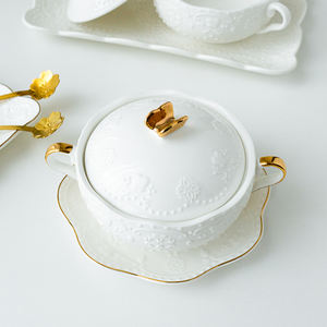 Cuenco <span class=keywords><strong>de</strong></span> cerámica blanca <span class=keywords><strong>para</strong></span> sopa con tapa, tazón <span class=keywords><strong>de</strong></span> porcelana con dos asas <span class=keywords><strong>para</strong></span> aliviar el postre, tazón <span class=keywords><strong>de</strong></span> cereales, <span class=keywords><strong>precio</strong></span> al por mayor - Product Image 4