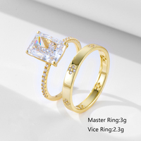 Cincin Berlian Besar Mewah Perak Sterling 925 Berlapis Emas Potongan Bunga Es Zirkon Set Cincin Pasangan Pernikahan Pertunangan