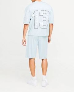 Conjunto de camiseta y pantalón corto de malla oficial Star Varsity gris oversize y chándal azul liso, ropa al por mayor, conjuntos de verano - Product Image 2
