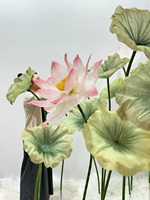 G-054 Élégant ensemble géant de fleurs et de feuilles de lotus en organza translucide, style floral chinois pour la décoration de mariages, de salles d'exposition et de cours.
