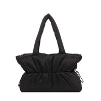 Tas Bahu Puffer Ruched Trendy Wanita, Tas Tote Empuk Seperti Awan, Tas Tangan Lipit Ringan, Tas Kasual untuk Perjalanan Musim Dingin