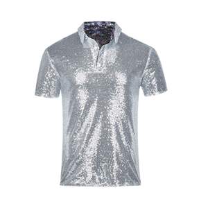 Men's Relaxed Short Sleeve Turndown Sparkle Sequins Polo <strong>Shirts</strong> <strong>70s</strong> Disco Nightclub Party <strong>Shirt</strong> Tops <strong>T</strong>-<strong>shirt</strong> - Product Image 5