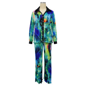 Nuevo Conjunto de Dos Piezas para Mujer, Pantalones Anchos de Pierna Larga con Estampado Plisado, Moda Explosiva - Product Image 4