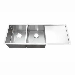 Suppliers Modern Design Durable Undermount Stainless Steel Kitchen Sink With 2 Bowls and Drainboard