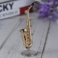 Mini saxophone alto en laiton, modèle de saxophone, instrument de musique de bureau exquis, décoration, ornements, cadeau musical avec boîte délicate