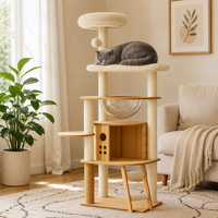 Arbre à chat moderne multi-niveaux N21 avec fenêtre panoramique, condo en bois massif, corde en sisal naturel, plateformes en peluche faciles à nettoyer, 136 cm