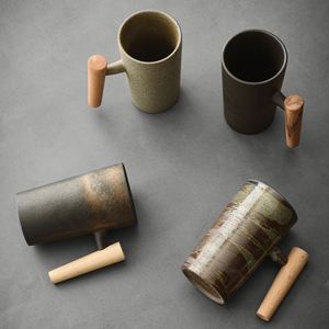 Tasse en céramique vintage, style japonais, avec poignée en bois, pour la maison, simple et créative, en poterie rustique, pour couple, pour café et thé - Product Image 2