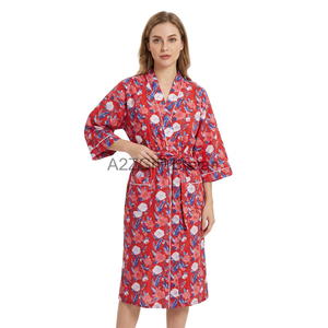 Nuevo Kimono Floral de Lujo para Mujer, Ligero, 100% Algodón, Ropa de Dormir, Bata de Ducha, Transpirable, Súper Suave, Manga Larga - Product Image 1