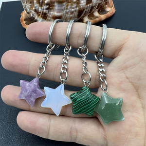Natural Stone Star-Shaped Amethyst Gemstone Crystal Quartz Keychain Handbag Purse Holder with Dangle Car Clasps