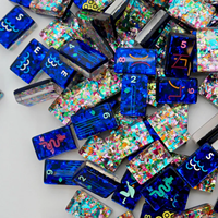 Tuiles de Mahjong américaines de luxe, petites, bleues, originales, avec confettis, pour le Nouvel An, modèle MAHJ PIT