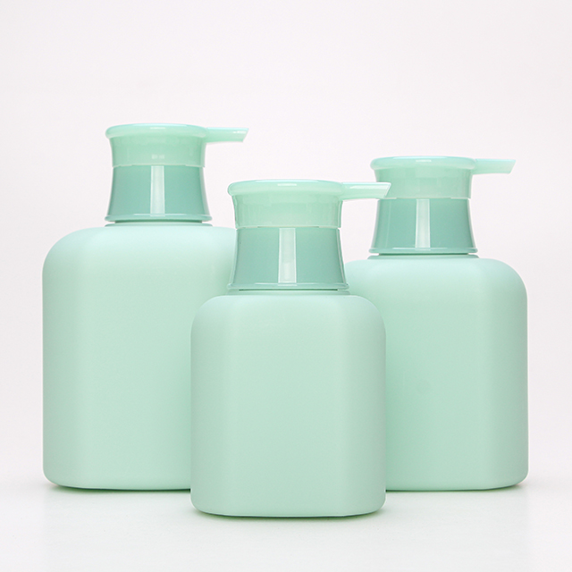 New 300ml 500 ml 750ml hand feel paint PE plastic green pastel baby shampoo bottles with lotion pump