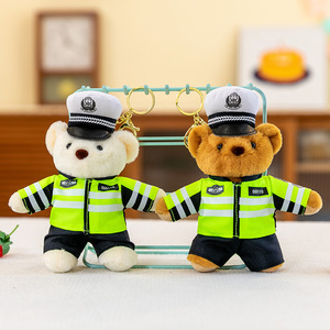 Firefighter <b>Bear</b> Plush Toy 15cm Keychain Doll Traffic Police Blue Sky Rescue <b>Cute</b> Teddy Unisex Gift for Kids - Product Image 4
