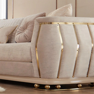 Canapé de salon moderne PZCN de grande taille, ensemble de meubles de luxe rembourrés avec des détails en acier inoxydable doré pour villa à vendre - Product Image 2