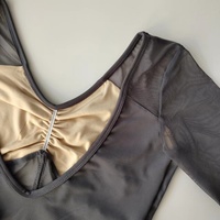 Vente en gros 2026 – Justaucorps de danse et de ballet sexy pour femme, en nylon et élasthanne, à manches longues, en maille noire, haute qualité, prix abordable