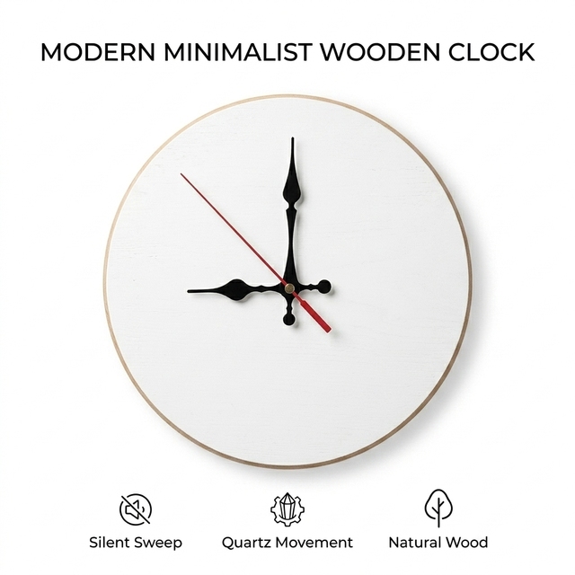 Modern Minimalist Frameless Wooden Wall Clock 25/30cm Silent Quartz Movement for Living Room Office Home Decor