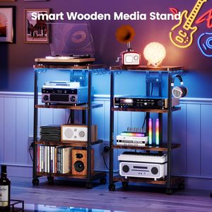 Consola Multimedia Inteligente con Luces RGB Controladas por Aplicación, Soporte de TV de Madera, Almacenamiento <span class=keywords><strong>para</strong></span> Juegos, Organizador <span class=keywords><strong>para</strong></span> PS5/<span class=keywords><strong>Xbox</strong></span>/Estéreo/DVD - Product Image 6