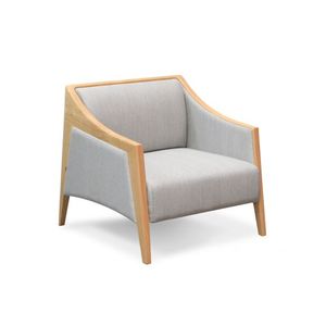 Fauteuil lounge moderne VIVERE Mika en tissu avec pieds en bois et revêtement en laine, mobilier de salon, design durable, rembourrage en mousse, villa - Product Image 1