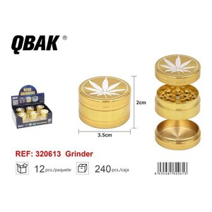 QBAK Metal Herb <b>Grinder</b> 3.5cm 2cm Gold Leaf Design For Smoking Accessories - Product Image 1
