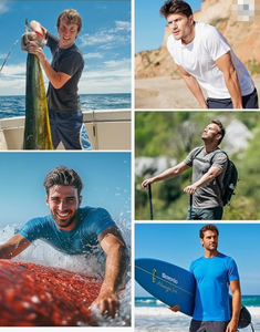 Chemises de bain en maille unie pour hommes, protection solaire UPF 50+, manches courtes, anti-UV, séchage rapide, pour la pêche et le surf - Product Image 6