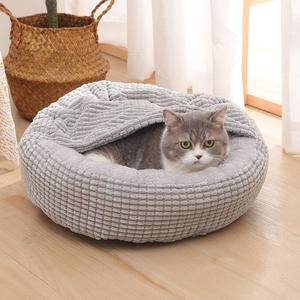 Cozy Donut Cuddler Cama cueva antiansiedad, cama ortopédica redonda lavable para mascotas Cama para perros pequeños con manta adjunta - Product Image 4