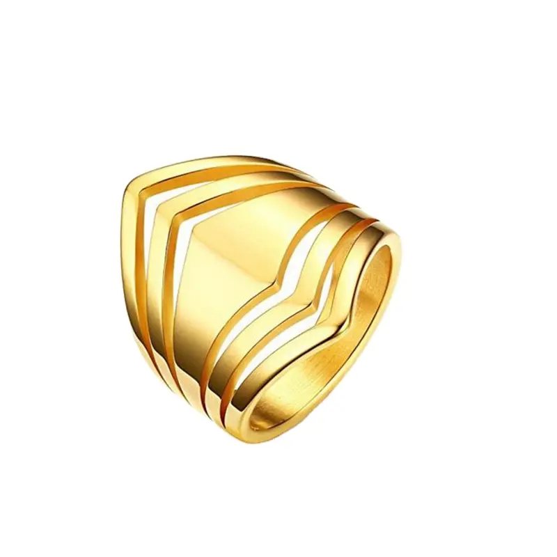 الأزياء المقاوم للصدأ مجوهرات مفرغة مطلية بالذهب Multi V شيفرون الاصبع بيان الدائري للنساء