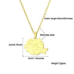 Colliers pendentifs avec <span class=keywords><strong>carte</strong></span> de la <span class=keywords><strong>Roumanie</strong></span> et noms des villes, couleur argentée/couleur dorée, bijoux roumains ethniques - Product Image 3