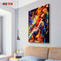 Peinture à l'huile abstraite moderne peinte à la main, fille et garçon nus, art sur toile, peinture au couteau à palette, marque HOTEN originale pour la chambre à coucher