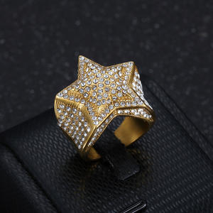 Nuevo anillo de acero inoxidable de lujo de moda hip-hop, anillo de estrella de cinco puntas de diamante de acero de titanio dominante - Product Image 6