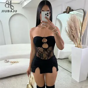 Women Hollow Out See-Through Slim Lace Mini Dress Fashion Off Shoulder Bodycon Party Club Dress